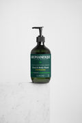 A pump bottle of Aromanesque Hand & Body Wash with Ginger & Smoky Cardamom label, placed against a white background.